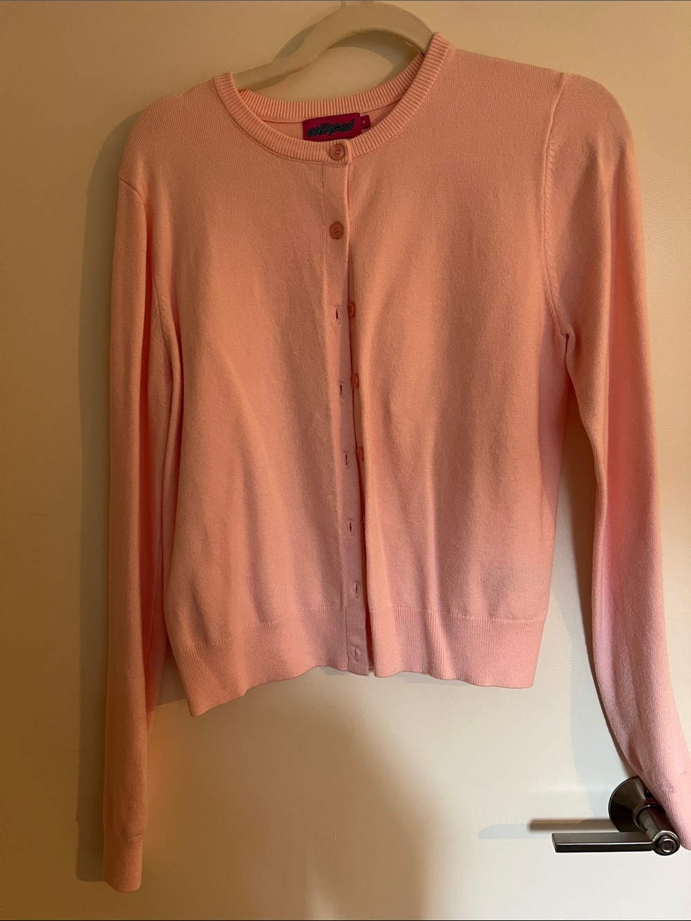 Pink Women's Crewneck Cardigan Sweater